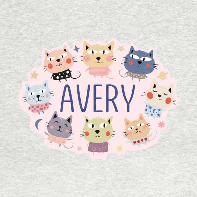 Avery name with cartoon cats by WildMeART